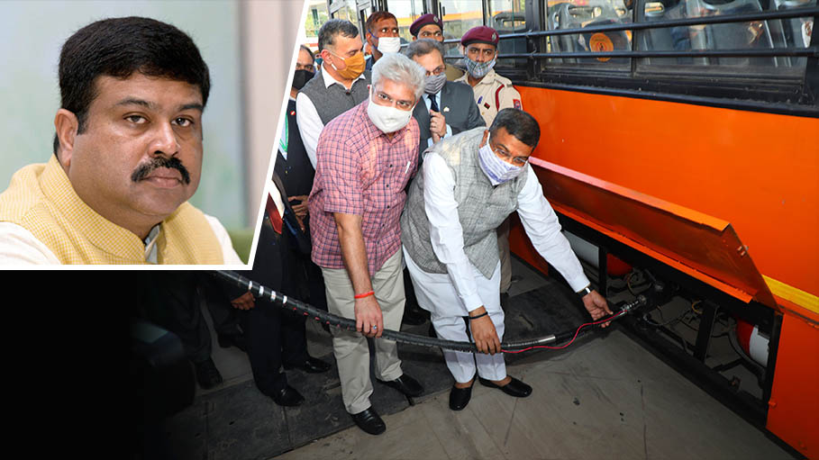 Dharmendra Pradhan Launches Trial Run of Delhi's Buses on HCNG