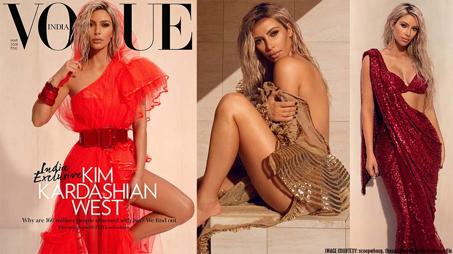 Kim Kardashian West Sporting Red Sari for Vogue’s India Exclusive Magazine Cover