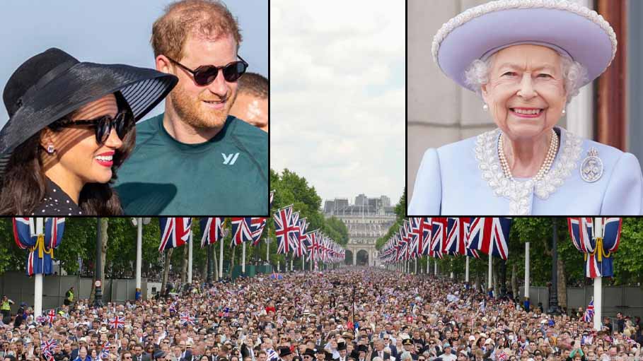 Prince Harry and Meghan Keep Low Profile at Queen's Jubilee Parade