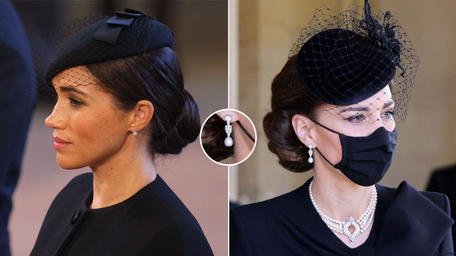 Kate and Meghan Wear Pearls - Mourning Jewellery - for The Queen Elizabeth