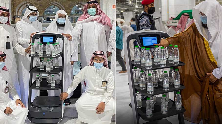 Socially Distanced Robots Serve Mecca Holy Water