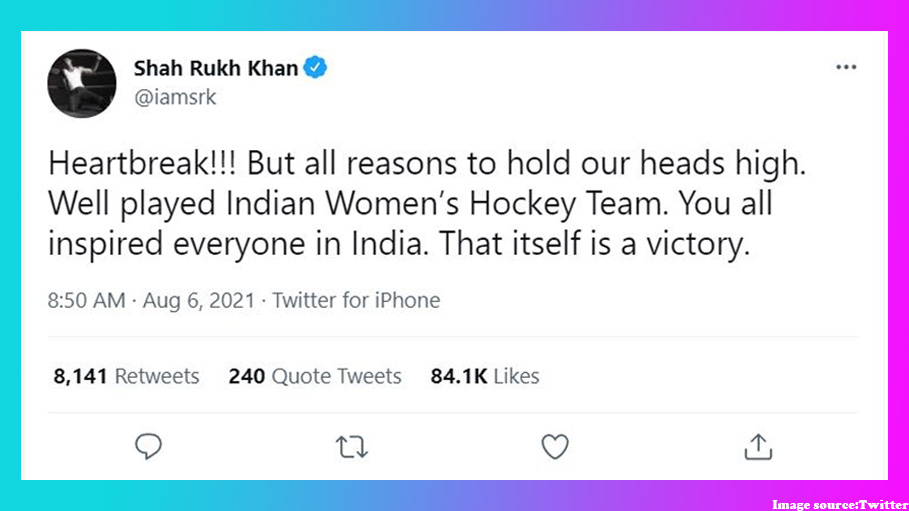 Shah Rukh Khan Cheers Indian Women’s Hockey Team with an Inspiring Tweet Despite The Loss