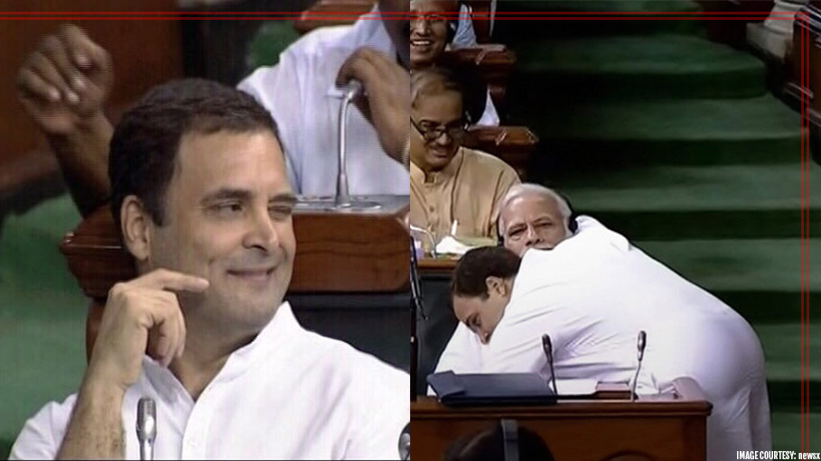 Rahul Gandhi Winking after Giving Narendra Modi a Hug Raises Eyebrows During No Confidence Motion