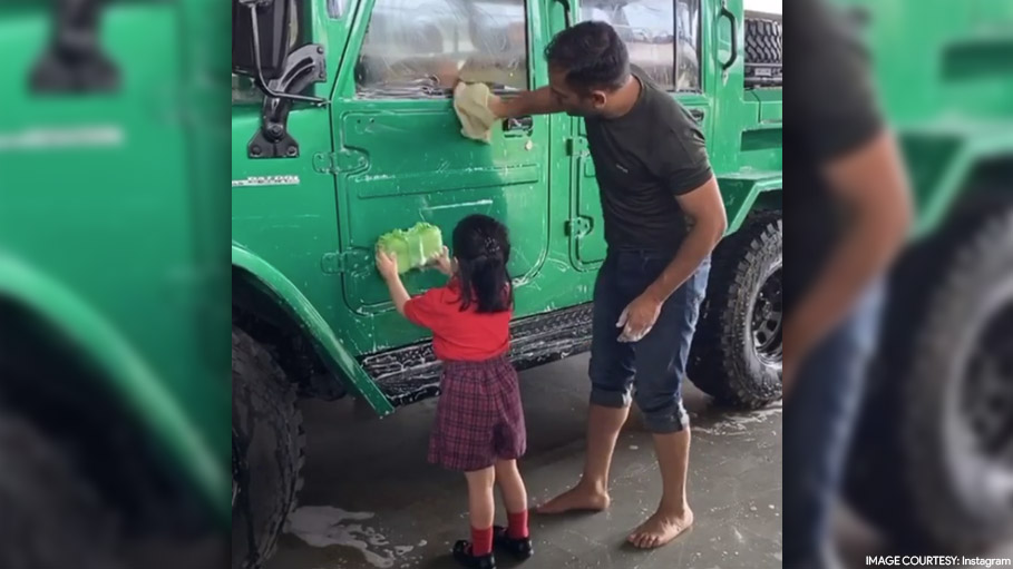 Dhoni Cleaning His New Car with Daughter Ziva, Sweet Video Goes Viral