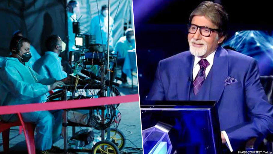 Amitabh Shares Pictures of KBC Sets; Says That He’s in a Sea of Blue PPE