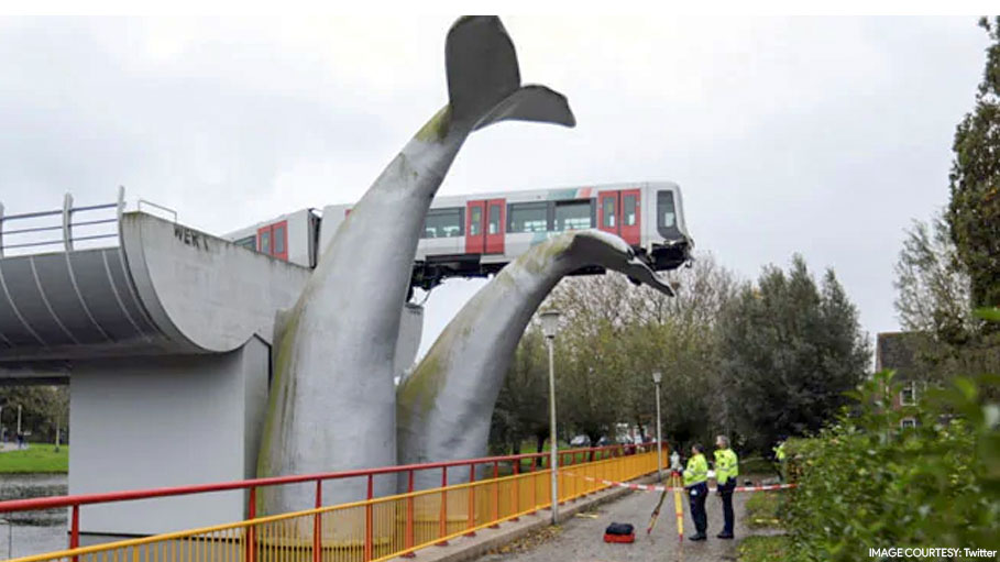 Elevated Tram Runs off Track, Plunges and Lands on Top of a Statue