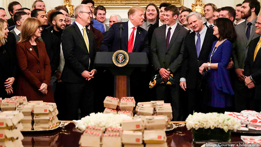 Trump Celebrates Football Championship by Serving Fast Food to Athletes