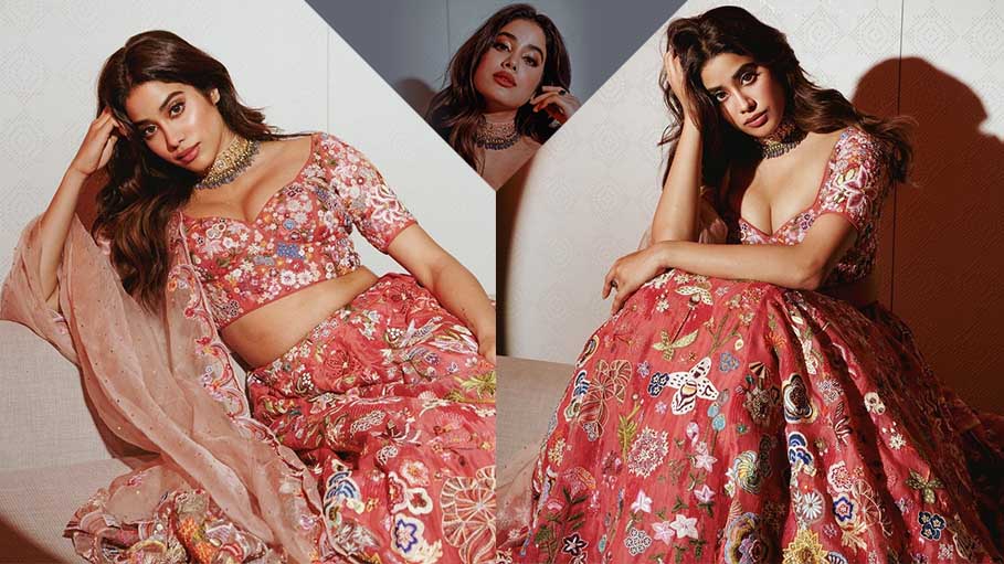 Janhvi’s Pictures Rocking a Wine Colured Lehenga Goes Viral