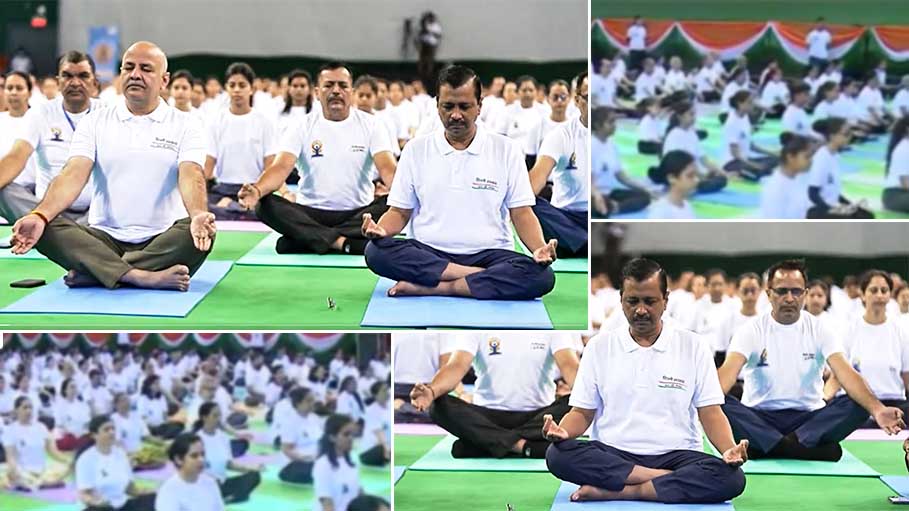 Arvind Kejriwal Performs Yoga with Hundreds Others : Delhi Stadium