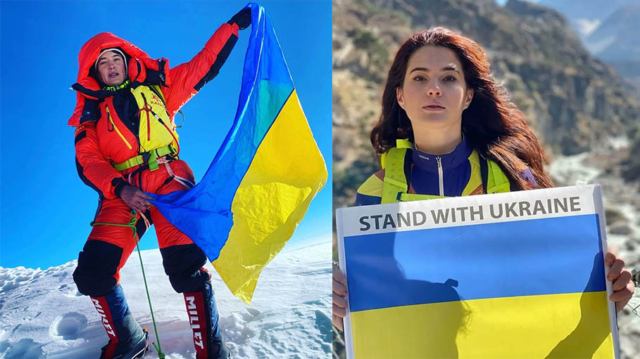 "Stand with Us": Ukrainian Mountaineer Antonina Unfurls Flag on Mount Everest