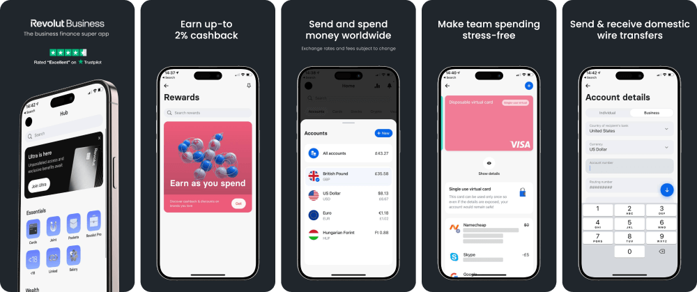 Screenshot Set for App Store featuring 3D iPhone 15 Pro Max and Revolut themed app