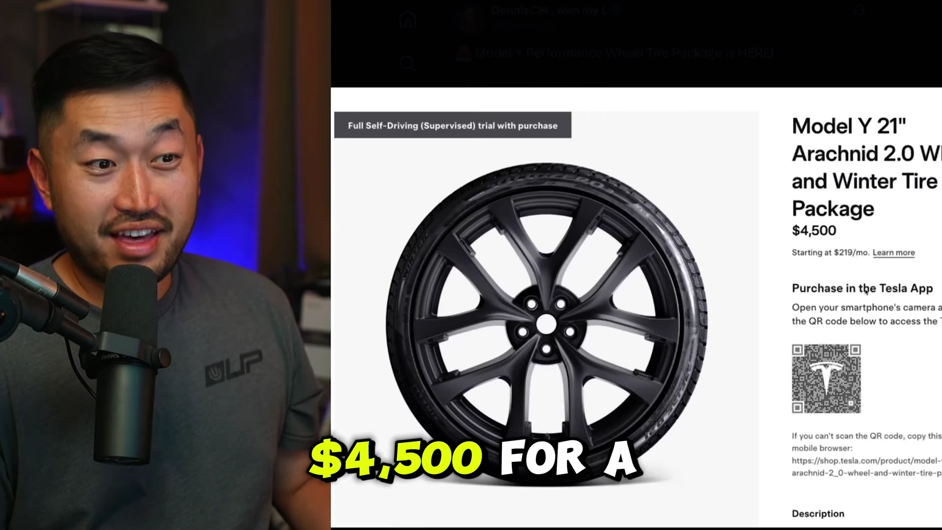 A view of the official pricing and specifications for the Model Y 21-inch Arachnid 2.0 Winter Tire Package.