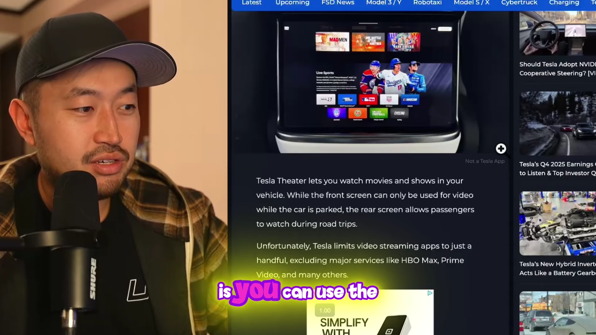 The standard Tesla Theater interface showing the limited selection of native apps available on the rear screen.