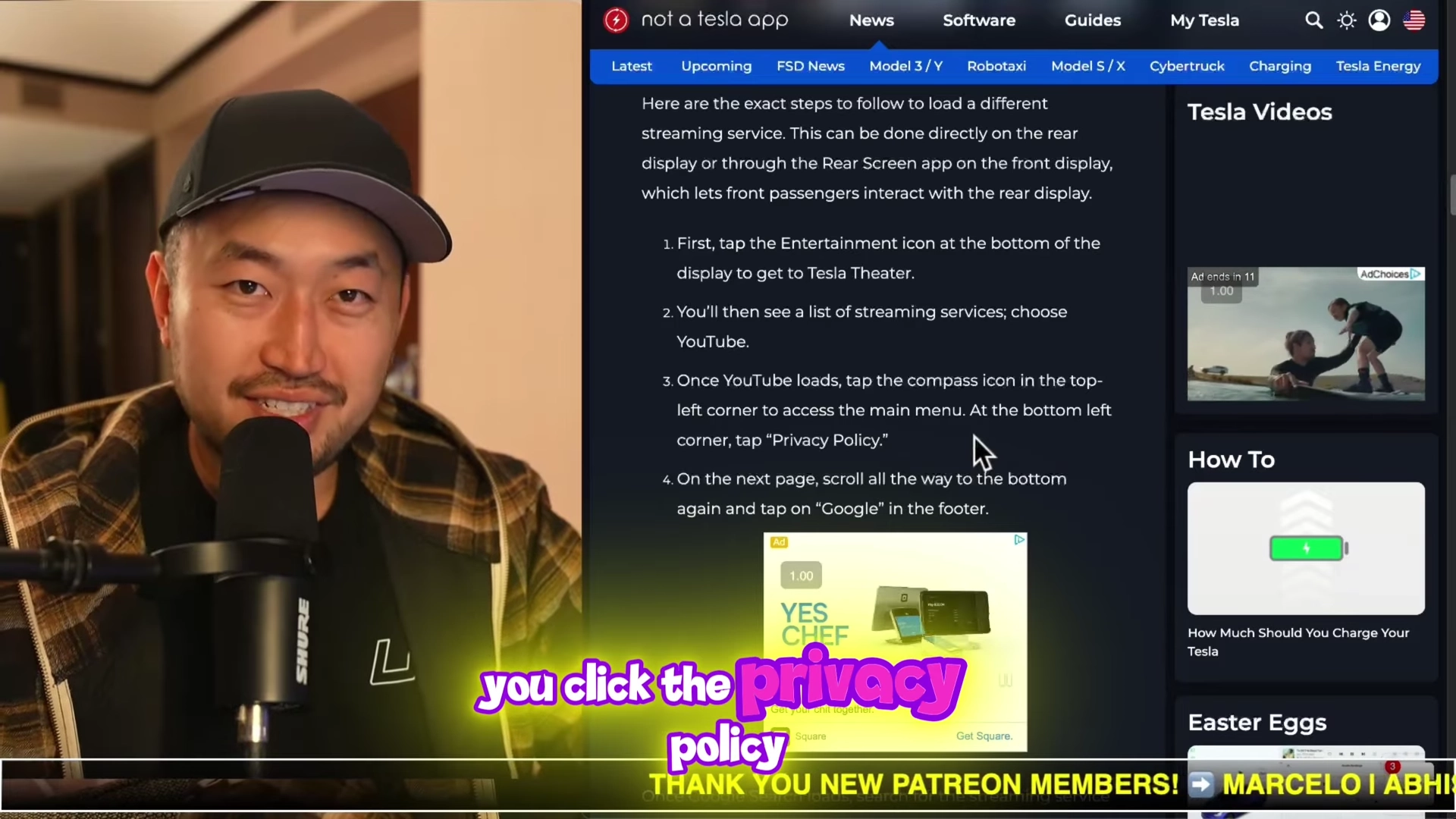 The specific location of the 'Privacy Policy' link within the YouTube app, which is the key to unlocking the browser.
