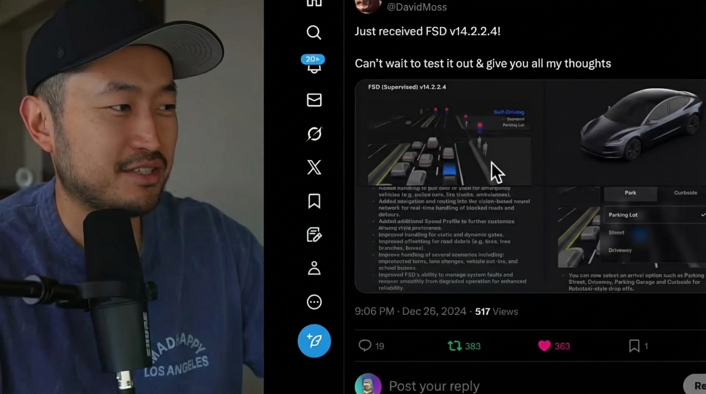 A tweet from David Moss confirming the receipt of FSD Supervised v14.2.2.4.
