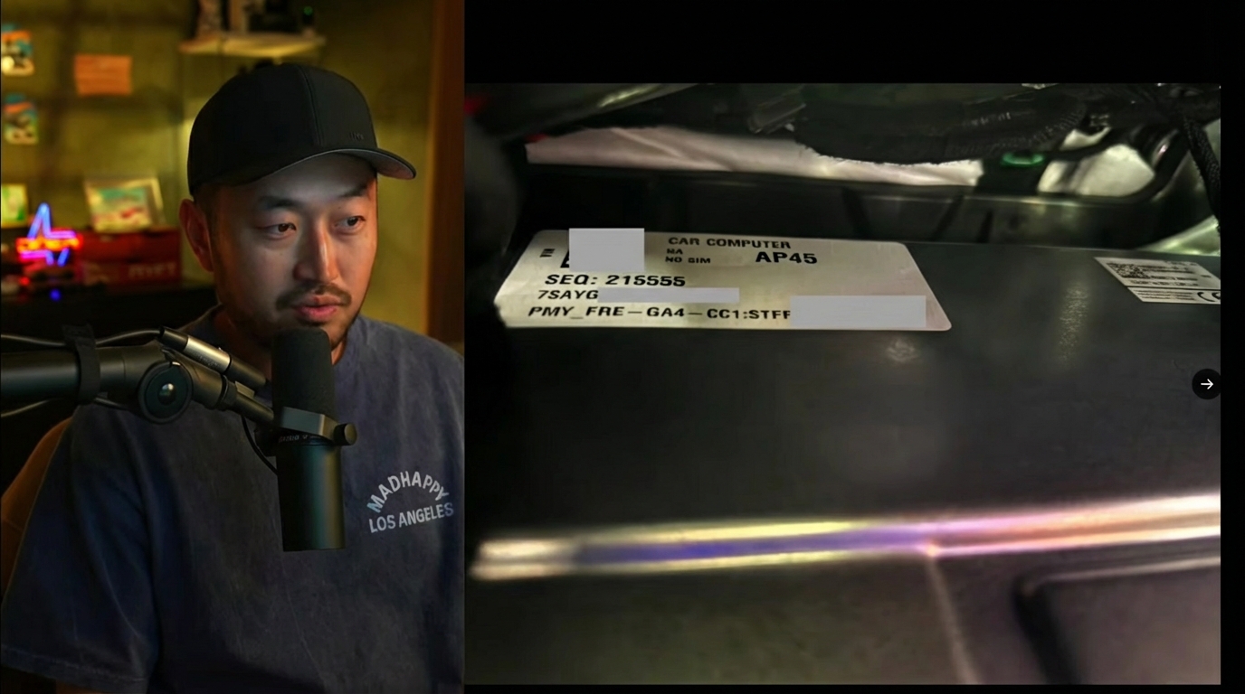 A close-up photo of the actual car computer label clearly showing the text 'AP45'.