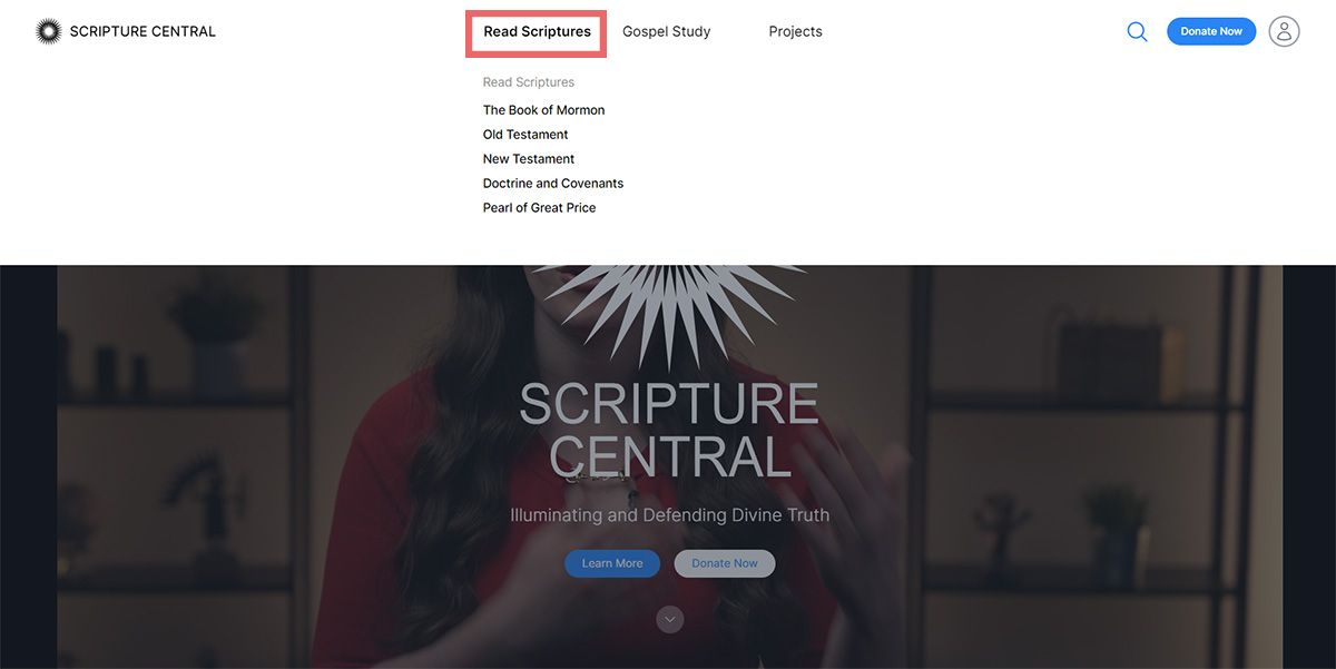 Screenshot of the Read Scriptures menu on the website.