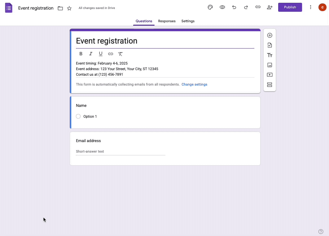 adding granular control Google Form