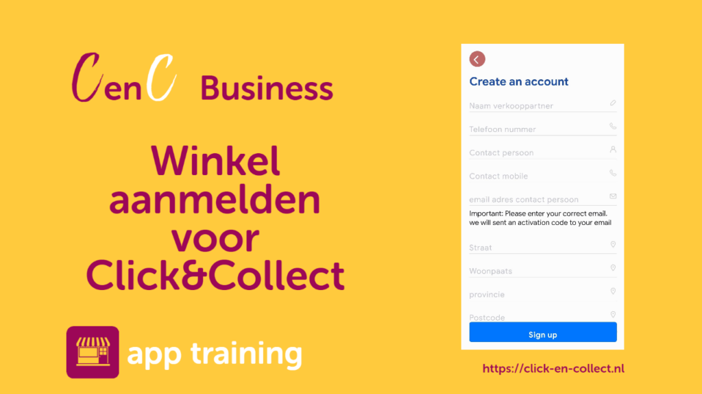 aanmelden ondernemer voor click & Collect via cenc business app