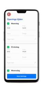 cenc Business app - openingstijden winkel instellen