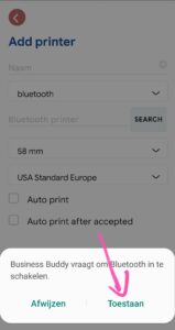 bluetooth aanzetten business buddy app printer