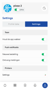 App settings push meldingen beheren - MyMeal business buddy