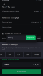 Fooi bij afrekenen- other - bedrag in euro toevoegen - FeedMe app MyMeal