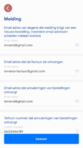 email adres voor bestellingen instellen - MyMeal Business Buddy