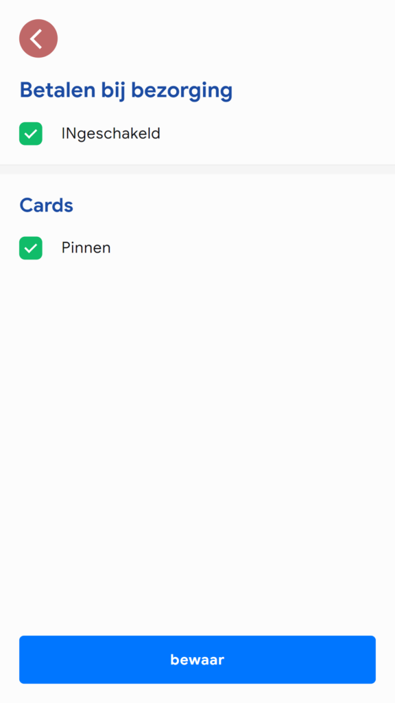 pinnen als betaalwijze instellen- MyMeal Business Buddy