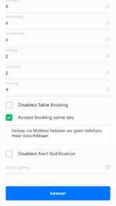 reserveren uitschakelen - MyMeal Business Buddy