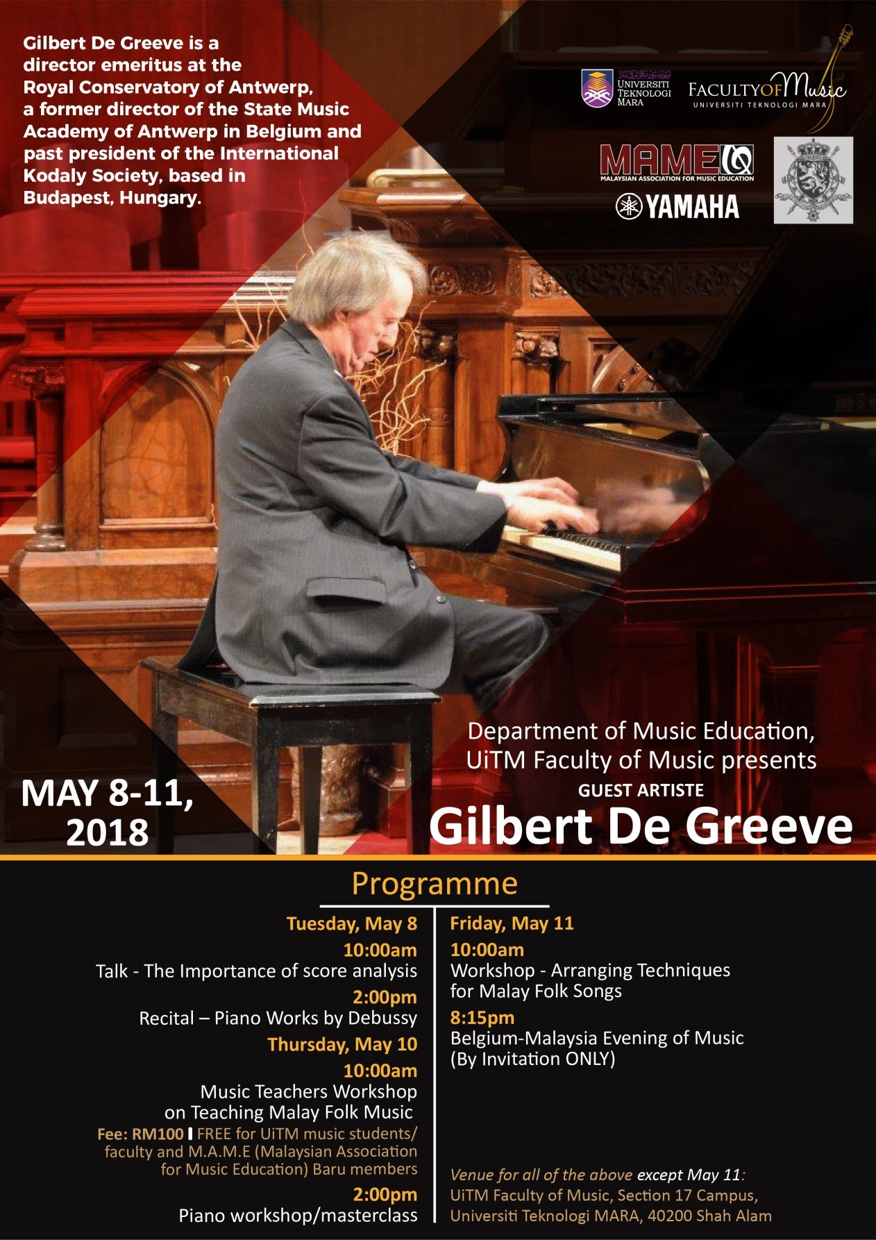 PIANO MASTERCLASSES, WORKSHOPS AND CONCERTS BY GILBERT DE GREEVE (BELGIUM)