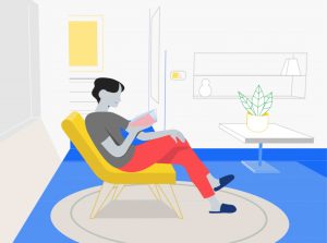 Illustration of homeowner relaxing in a comfortable home