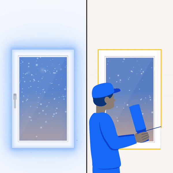 Illustrated GIF of air sealing cold drafts around windows for a more comfortable home