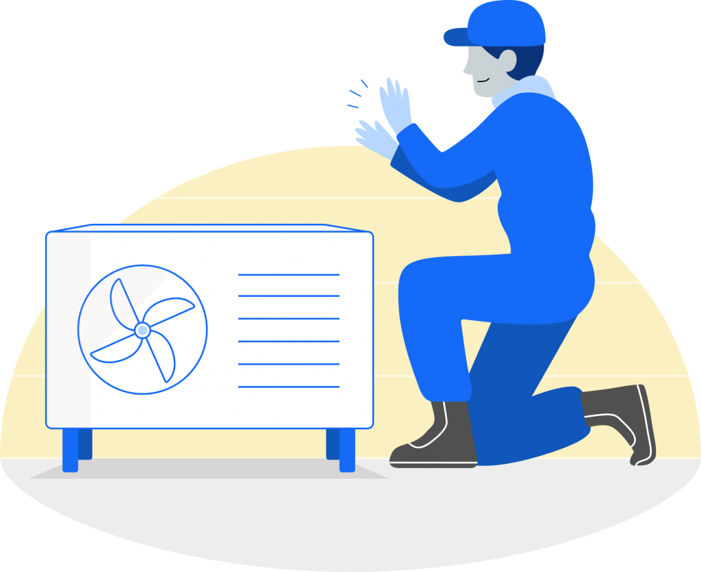 heat pump installation illustration with HVAC tech