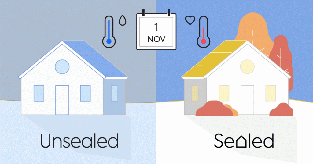 Illustration of house in winter remains cold in freezing weather without Sealed upgrades