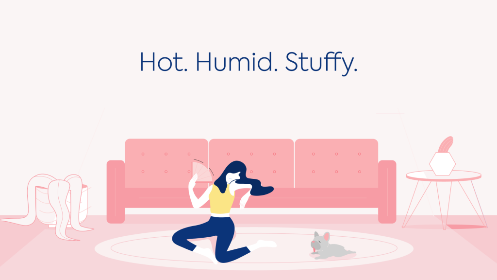 illustration of person in a hot, humid house