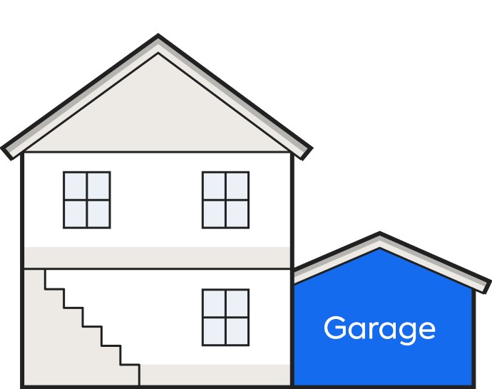 Illustration of garage attached to house via one wall