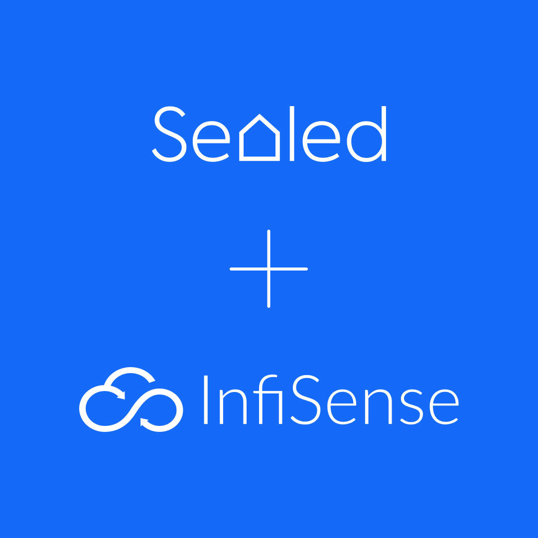 blue background graphic with white text that says Sealed Plus InfiSense for InfiSense acquisition announcement