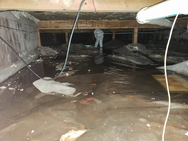 A crawl space that has had moisture and water intrusion and needs proper crawl space insulation