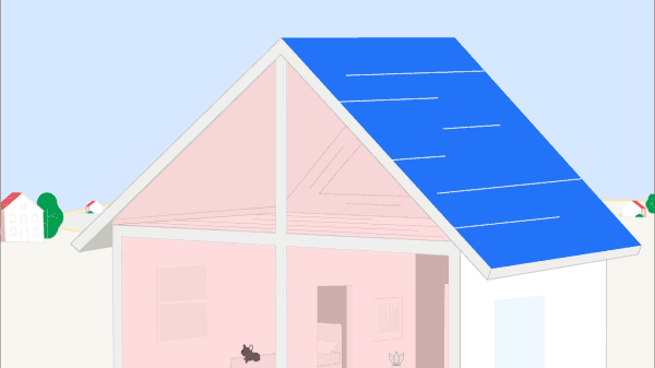 Illustrated GIF of insulation upgrades being applied to a house