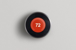 A smart thermostat set at 72 degrees