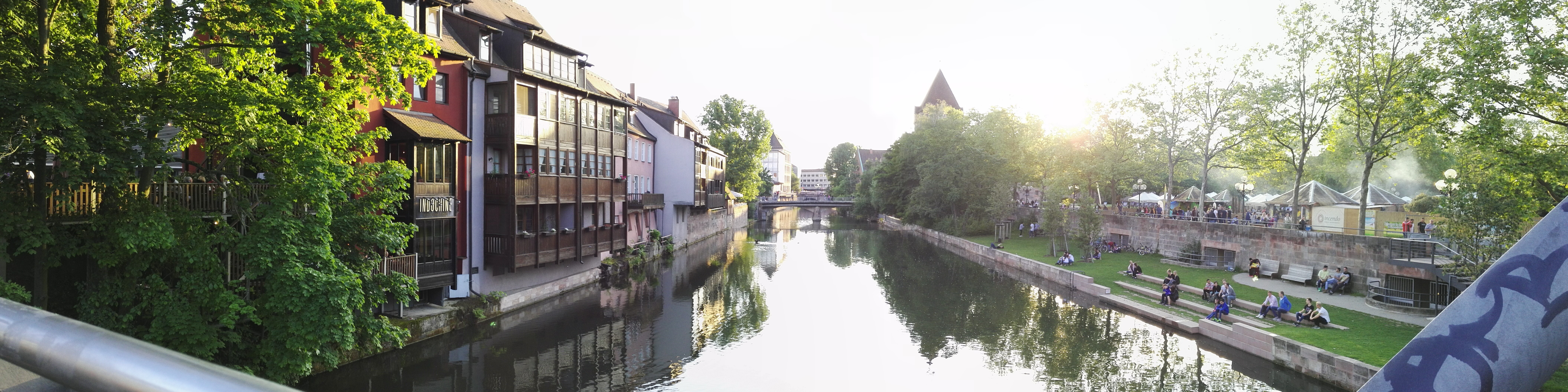 River streaming through the old town of Nuremberg.