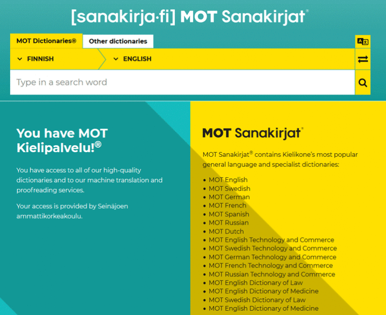 Try New MOT Dictionaries | SeAMK kirjasto