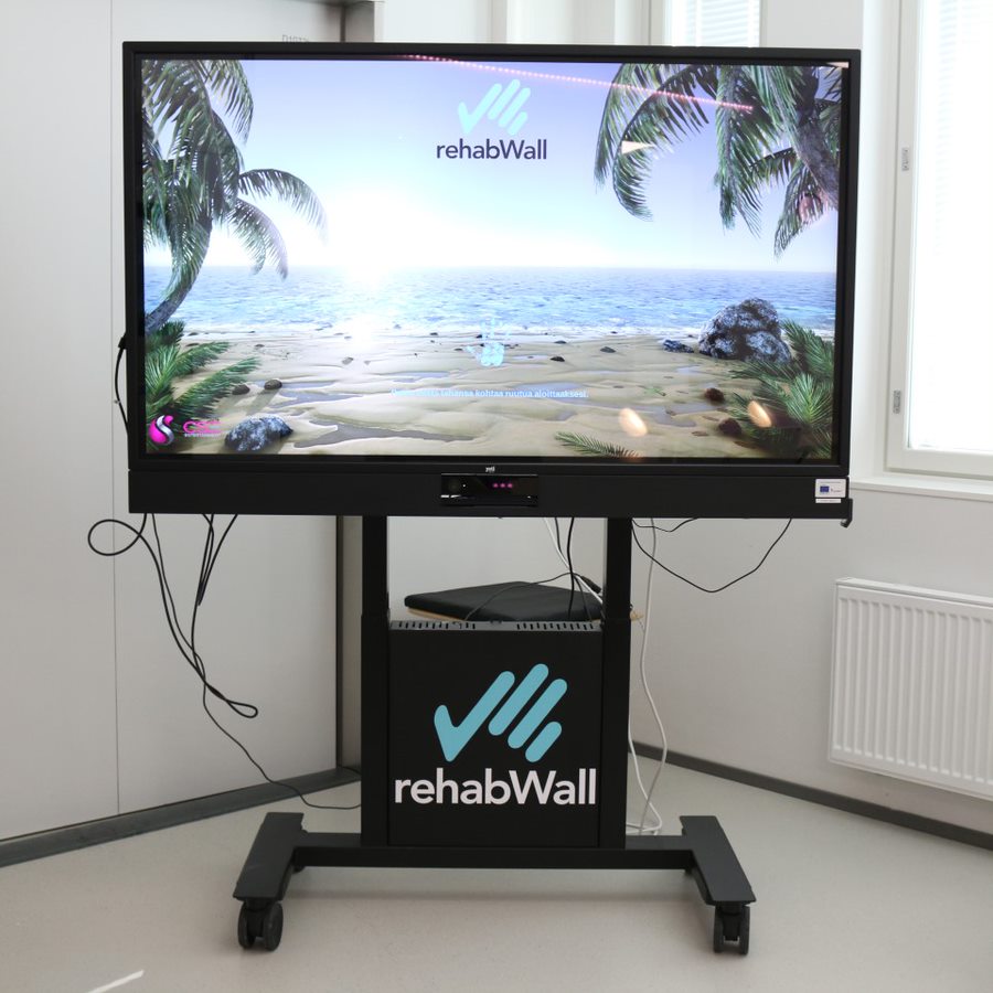 A large TV monitor on a stand.