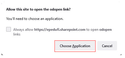 Allow this site to open the odopen link valitaan Choose Application