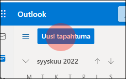 Uusi tapahtuma-painike kalenterin yläpuolella