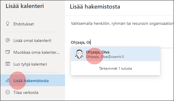 Vasemmalla valitaan Lisää hakemistosta ja oikeaan kenttään kirjoitetaan haluttu nimi