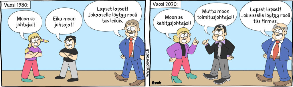 Sarjakuva, jossa kolme henkilöä keskustelee