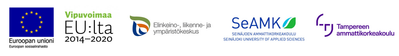 Euroopan unionin, Vipuvoimaa EU:lta 2014-2020, Elinkeino- liikenne ja ympäristökeskuksen, SeAMKin ja Tampereen ammattikorkeakoulun logot