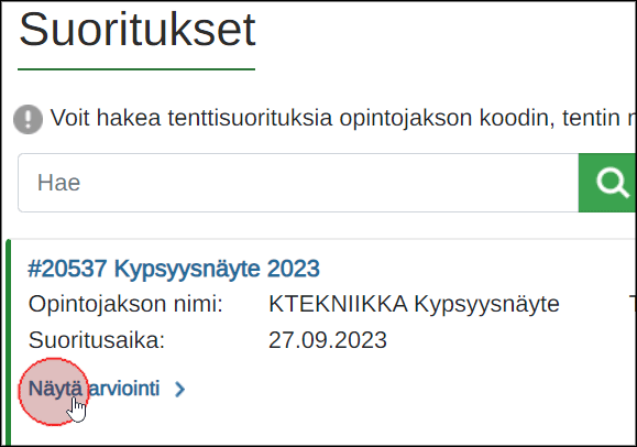 Näytä arviointi -painike.